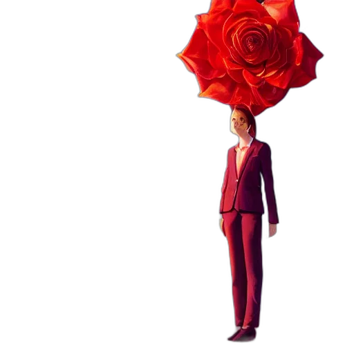umbrella, flower, jacket, dress, concept art, photorealistic, 3d render, red transparent PNG cut-out