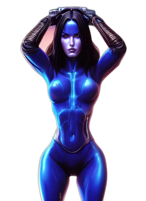 robot, comic book art, concept art, fantasy art, cyberpunk, neon lights, blue, neon transparent PNG cut-out