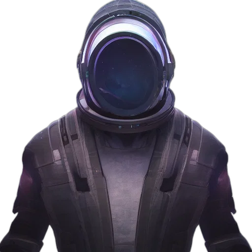 jacket, mask, face, robot, concept art, 3d render, cyberpunk, outer space transparent PNG cut-out