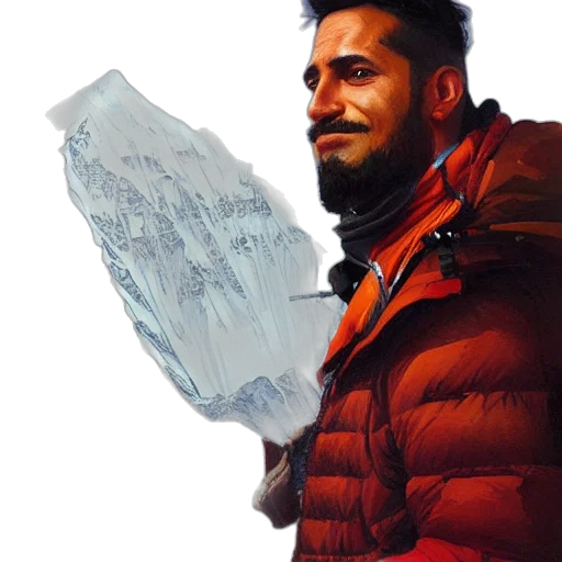jacket, face, concept art, comic book art, photorealistic, fantasy art, snow, red transparent PNG cut-out