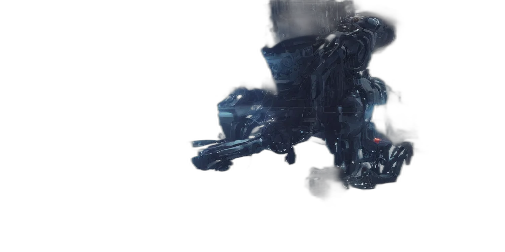 robot, weapon, dragon, mask, concept art, 3d render, photorealistic, outer space transparent PNG cut-out