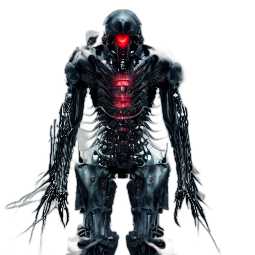 robot, creature, animal, concept art, cyberpunk, 3d render, comic book art, horrifying transparent PNG cut-out
