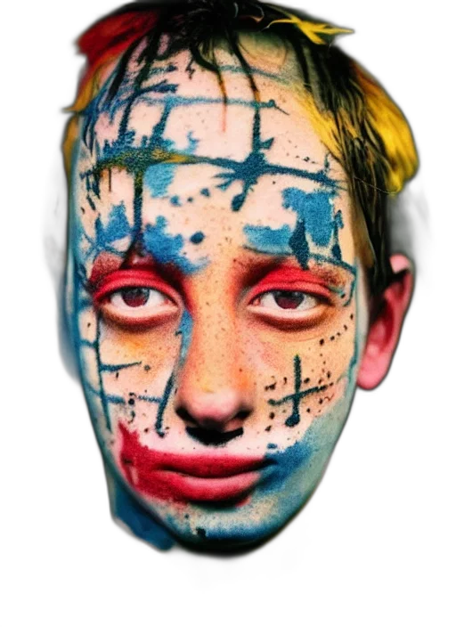 face, mask, robot, creature, cyberpunk, watercolor, photorealistic, vaporwave transparent PNG cut-out