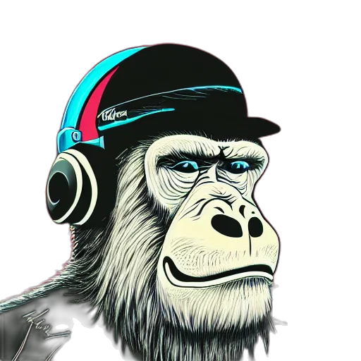 cartoon, concept art, photorealistic, 3d render, cowboy, ape, headphones, knitted transparent PNG cut-out