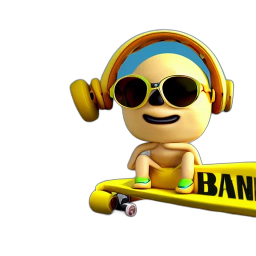 staff, 3d render, concept art, cartoon, photorealistic, banana, wearing, headphones transparent PNG cut-out