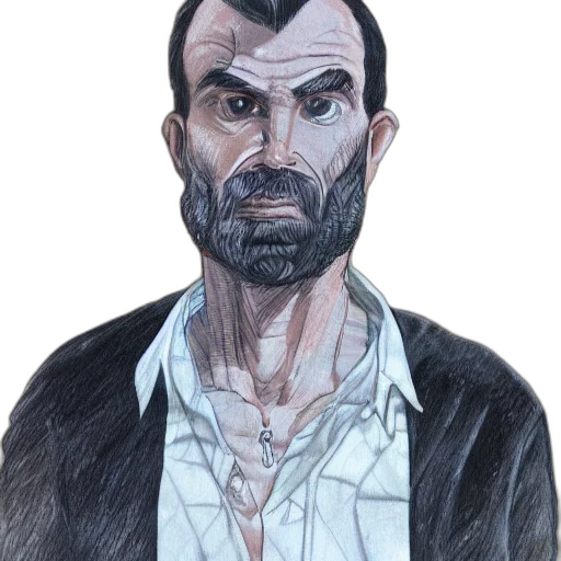 face, jacket, staff, concept art, comic book art, cartoon, photorealistic, portrait transparent PNG cut-out