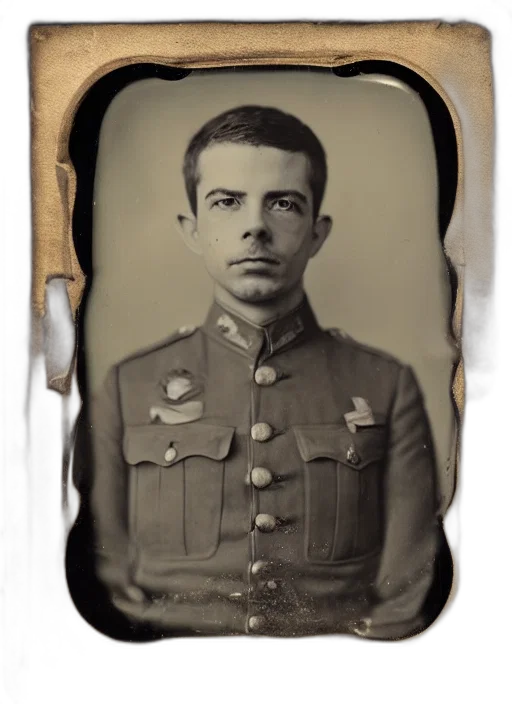 face, jacket, staff, mask, photorealistic, wetplate, tintype, pete transparent PNG cut-out