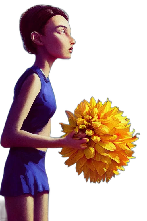flower, dress, crown, staff, photorealistic, oil painting, concept art, 3d render transparent PNG cut-out