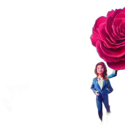 flower, 3d render, concept art, closeup, giant, rose, head, frontal transparent PNG cut-out