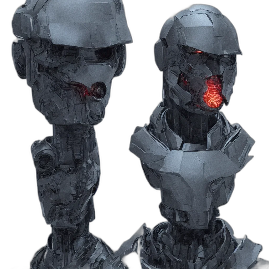 robot, face, concept art, 3d render, comic book art, fantasy art, red, dark transparent PNG cut-out