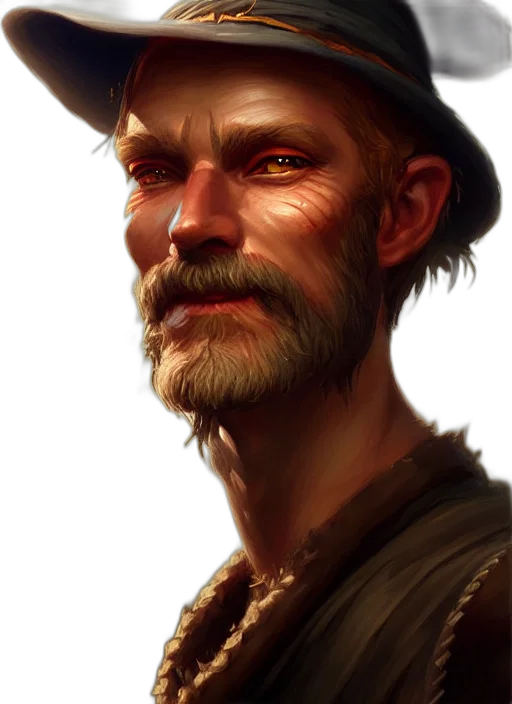 face, hat, staff, photorealistic, fantasy art, concept art, oil painting, golden transparent PNG cut-out