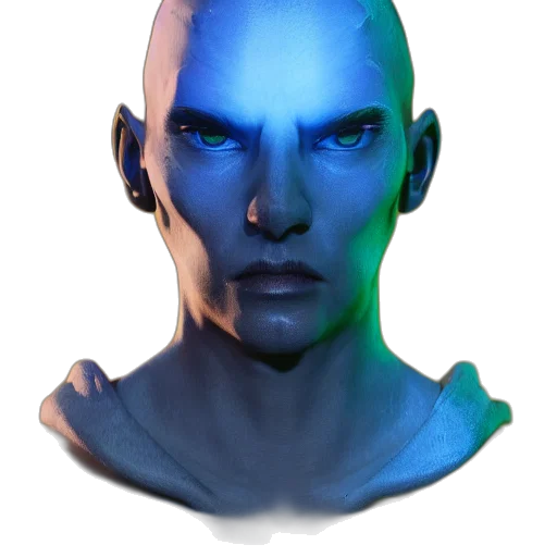 face, mask, creature, staff, concept art, fantasy art, 3d render, cyberpunk transparent PNG cut-out