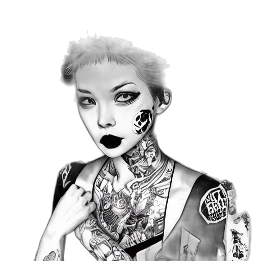 photorealistic, cartoon, comic book art, cyberpunk, monochrome, dark, punk, girl transparent PNG cut-out