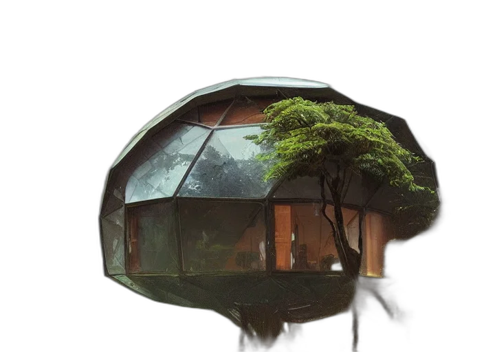 umbrella, tree, building, furniture, concept art, 3d render, photorealistic, beautiful transparent PNG cut-out