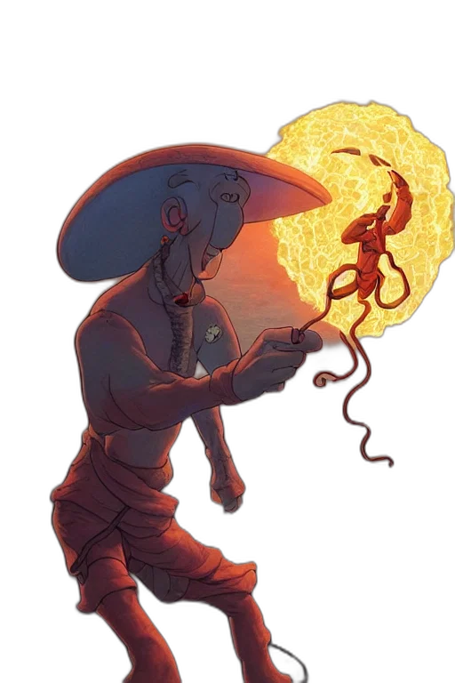 staff, concept art, fantasy art, comic book art, watercolor, fire, neon lights, sunset transparent PNG cut-out
