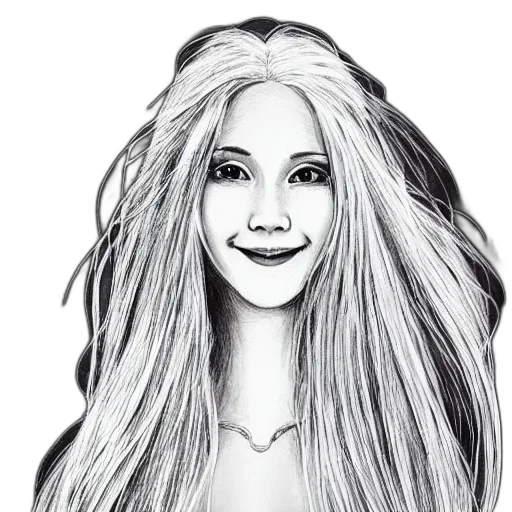 hair, face, cartoon, photorealistic, pencil sketch, fantasy art, beautiful, smiling transparent PNG cut-out
