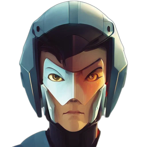 robot, face, mask, jacket, concept art, comic book art, pixel art, 3d render transparent PNG cut-out