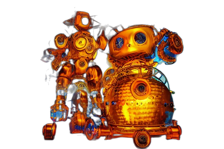 robot, car, weapon, concept art, 3d render, pixel art, golden, scene transparent PNG cut-out