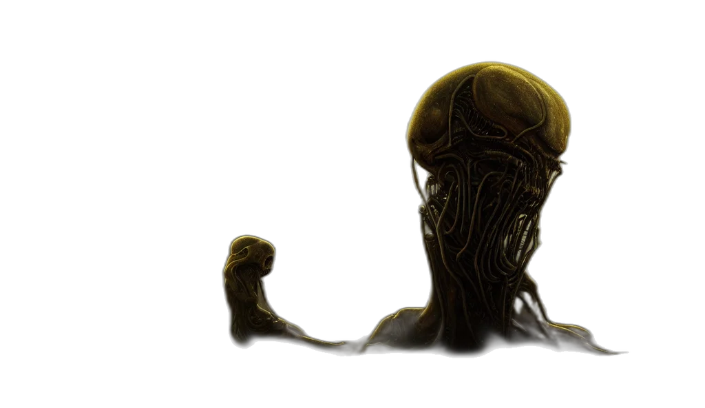 creature, hair, robot, mask, concept art, fantasy art, 3d render, comic book art transparent PNG cut-out