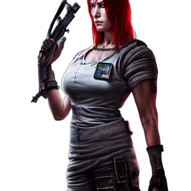 weapon, staff, robot, concept art, cyberpunk, pixel art, comic book art, red transparent PNG cut-out