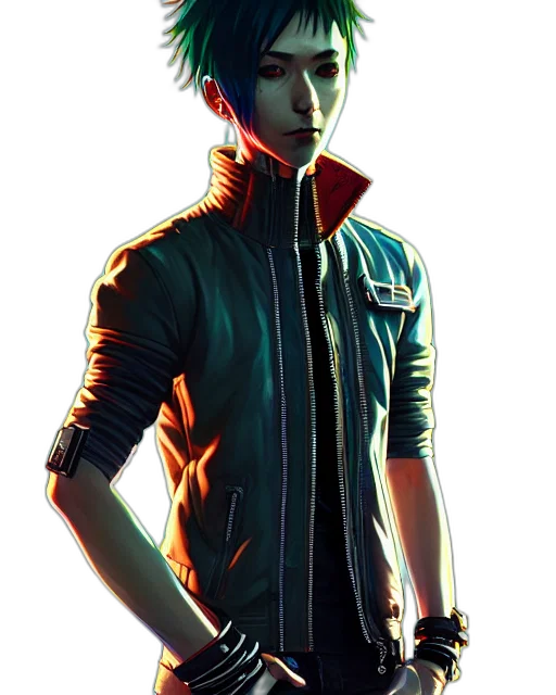 jacket, mask, face, staff, concept art, cyberpunk, pixel art, fantasy art transparent PNG cut-out