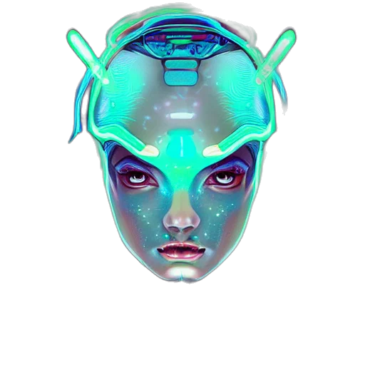 robot, mask, face, creature, cyberpunk, vaporwave, concept art, 3d render transparent PNG cut-out
