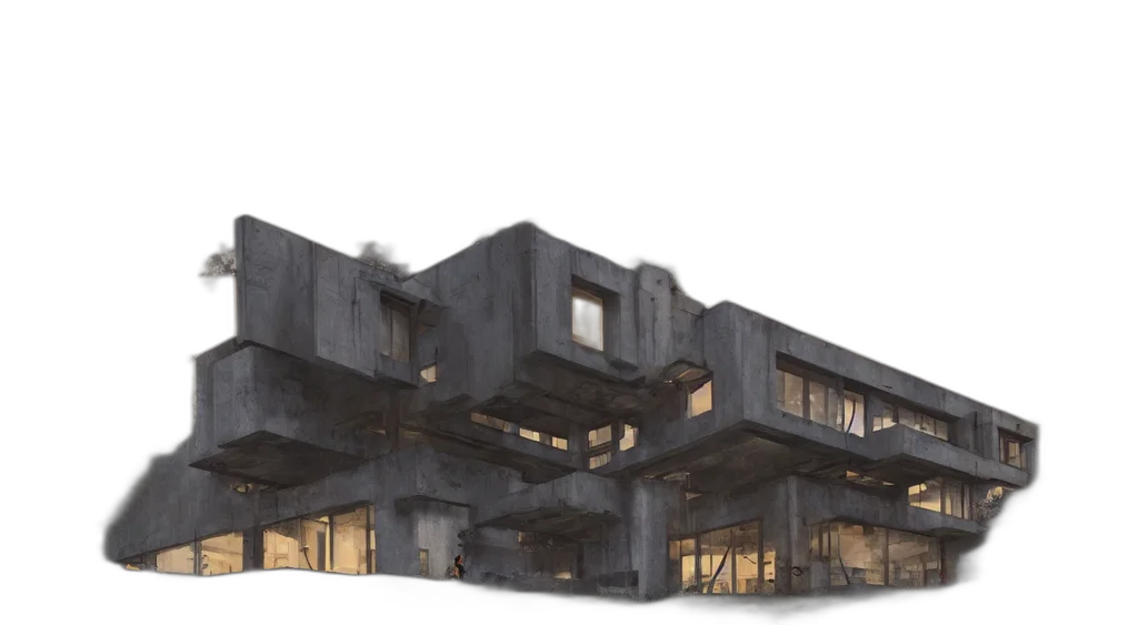 building, 3d render, concept art, photorealistic, dark, earth tones, luxurious, house transparent PNG cut-out