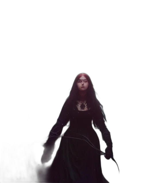 dress, creature, staff, concept art, fantasy art, comic book art, 3d render, fog transparent PNG cut-out