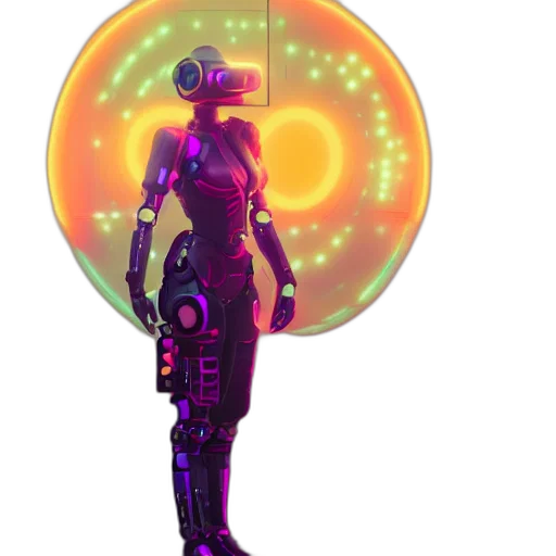robot, staff, weapon, cyberpunk transparent PNG cut-out