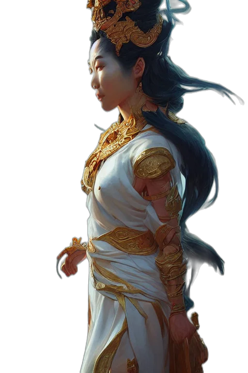 dress, dragon, staff, jewelry, fantasy art, concept art, photorealistic, 3d render transparent PNG cut-out