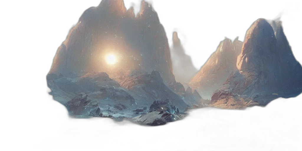 concept art, fantasy art, 3d render, photorealistic, snow, fog, outer space, sunset transparent PNG cut-out