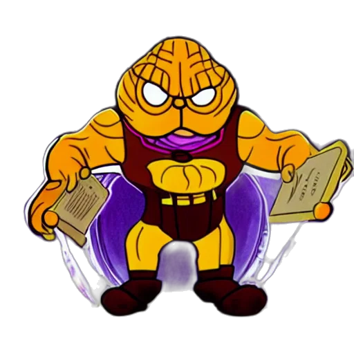 mask, staff, concept art, pixel art, cartoon, comic book art, garfield, thanos transparent PNG cut-out