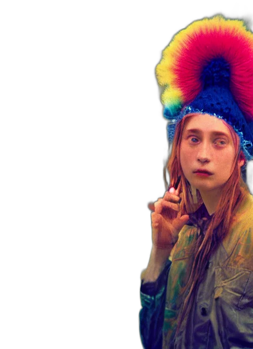 hat, jacket, hair, umbrella, photorealistic, concept art, neon, colorful transparent PNG cut-out