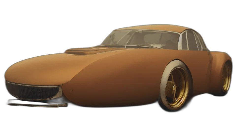 car, 3d render, concept art, photorealistic, golden, parked, fallout, retro transparent PNG cut-out