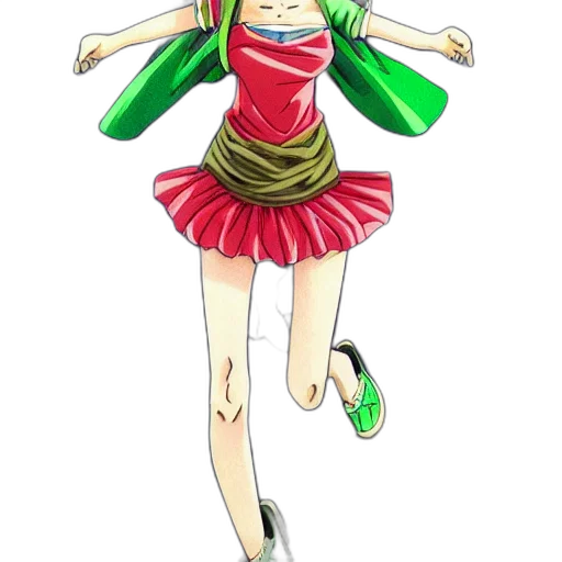 dress, staff, anime, cartoon, concept art, 3d render, green, neon transparent PNG cut-out