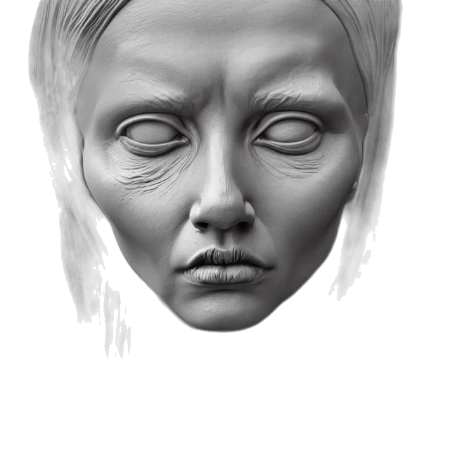 face, mask, crown, creature, photorealistic, 3d render, concept art, pencil sketch transparent PNG cut-out