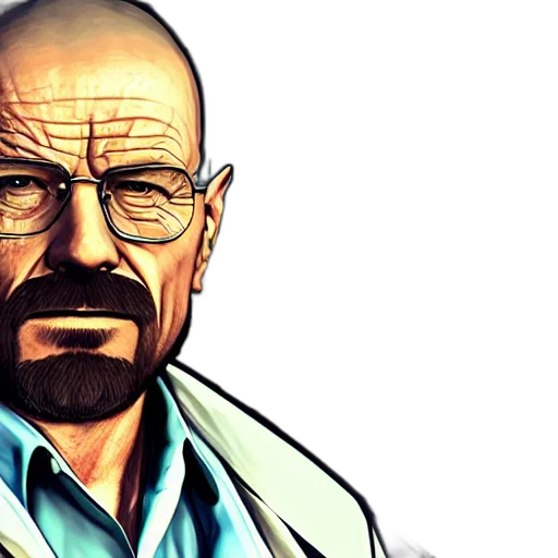 comic book art, cartoon, photorealistic, concept art, walter, white, gta, poster transparent PNG cut-out