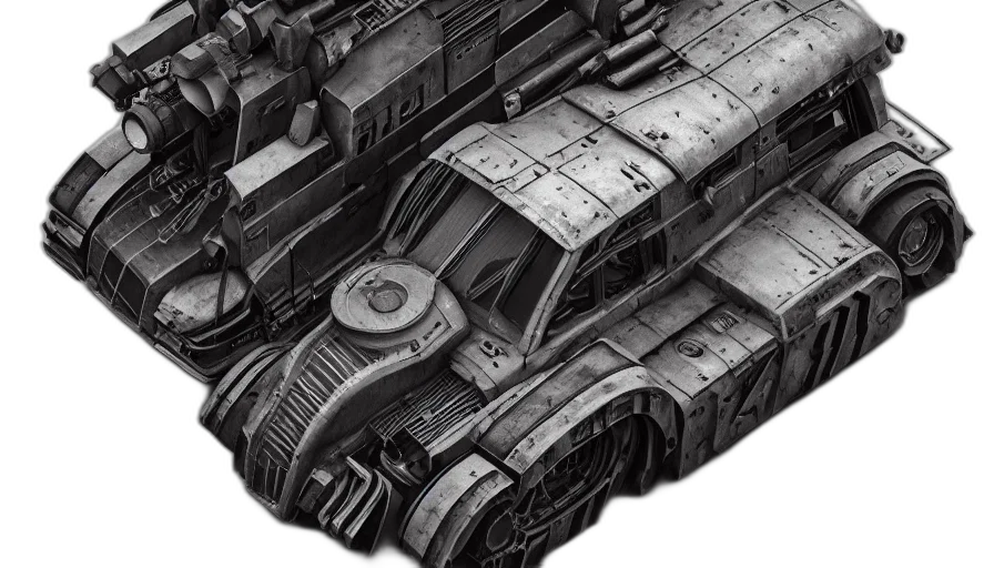 weapon, car, robot, concept art, fantasy art, photorealistic, 3d render, grunge transparent PNG cut-out
