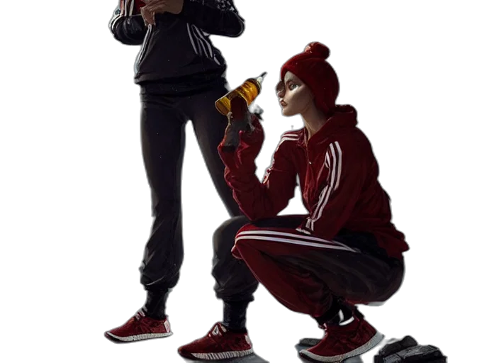 bottle, jacket, staff, concept art transparent PNG cut-out