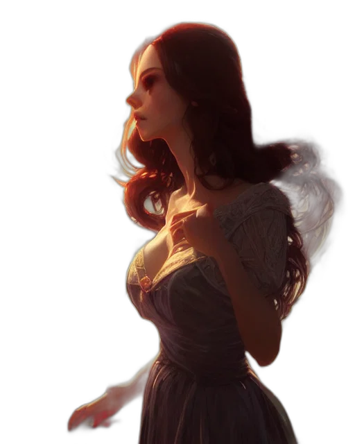 dress, face, crown, concept art, fantasy art, photorealistic, comic book art, fire transparent PNG cut-out