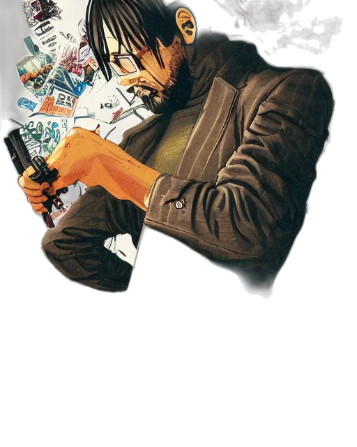 mask, jacket, weapon, face transparent PNG cut-out