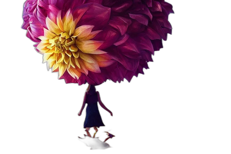 flower, umbrella, dress, crown, 3d render, photorealistic, concept art, colorful transparent PNG cut-out