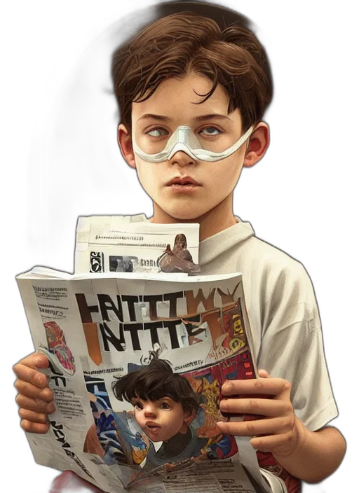 comic book art, concept art, photorealistic, cartoon, perfectly, centered, portrait, kid transparent PNG cut-out
