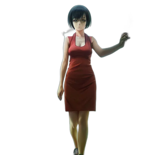 dress, staff, robot, 3d render, concept art, photorealistic, anime, red transparent PNG cut-out