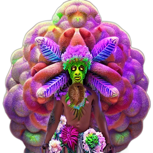 creature, flower, mask, crown, concept art, fantasy art, 3d render, vaporwave transparent PNG cut-out