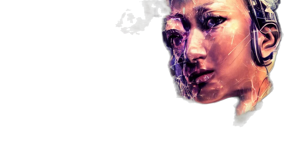 face, mask, cyberpunk, photorealistic, vaporwave, 3d render, outer space, blue transparent PNG cut-out
