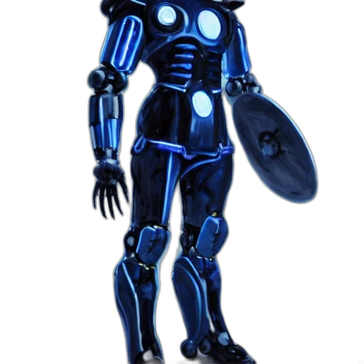 robot, staff, creature, 3d render, concept art, comic book art, cyberpunk, blue transparent PNG cut-out
