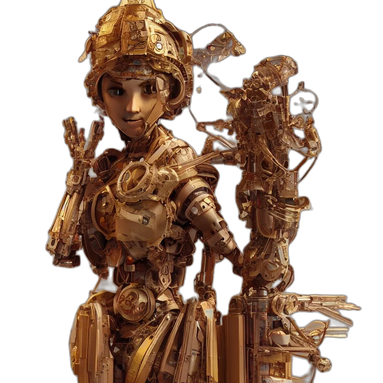 robot, staff, crown, jewelry, concept art, fantasy art, 3d render, pixel art transparent PNG cut-out