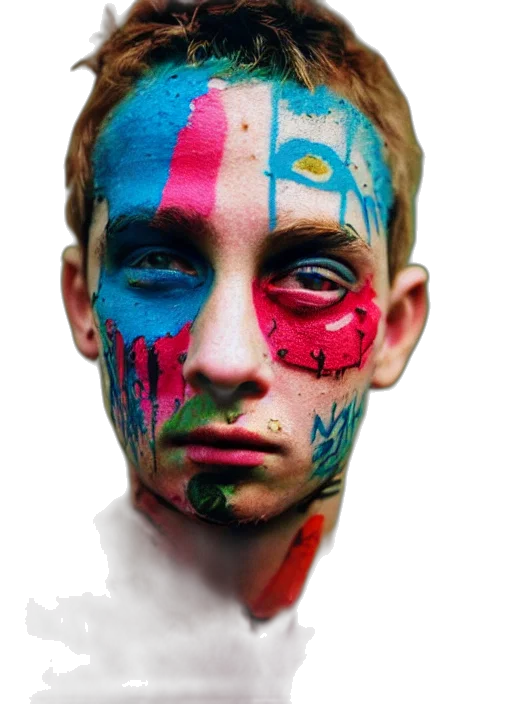 face, mask, photorealistic, concept art, cyberpunk, watercolor, colorful, blue transparent PNG cut-out