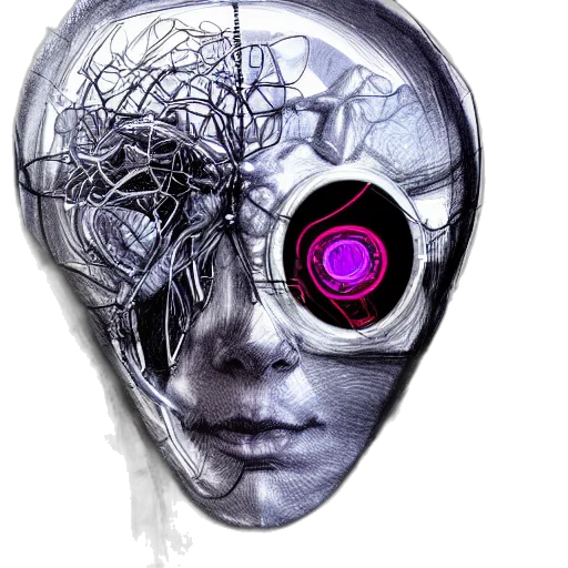 robot, mask, face, creature, cyberpunk, concept art, 3d render, vaporwave transparent PNG cut-out